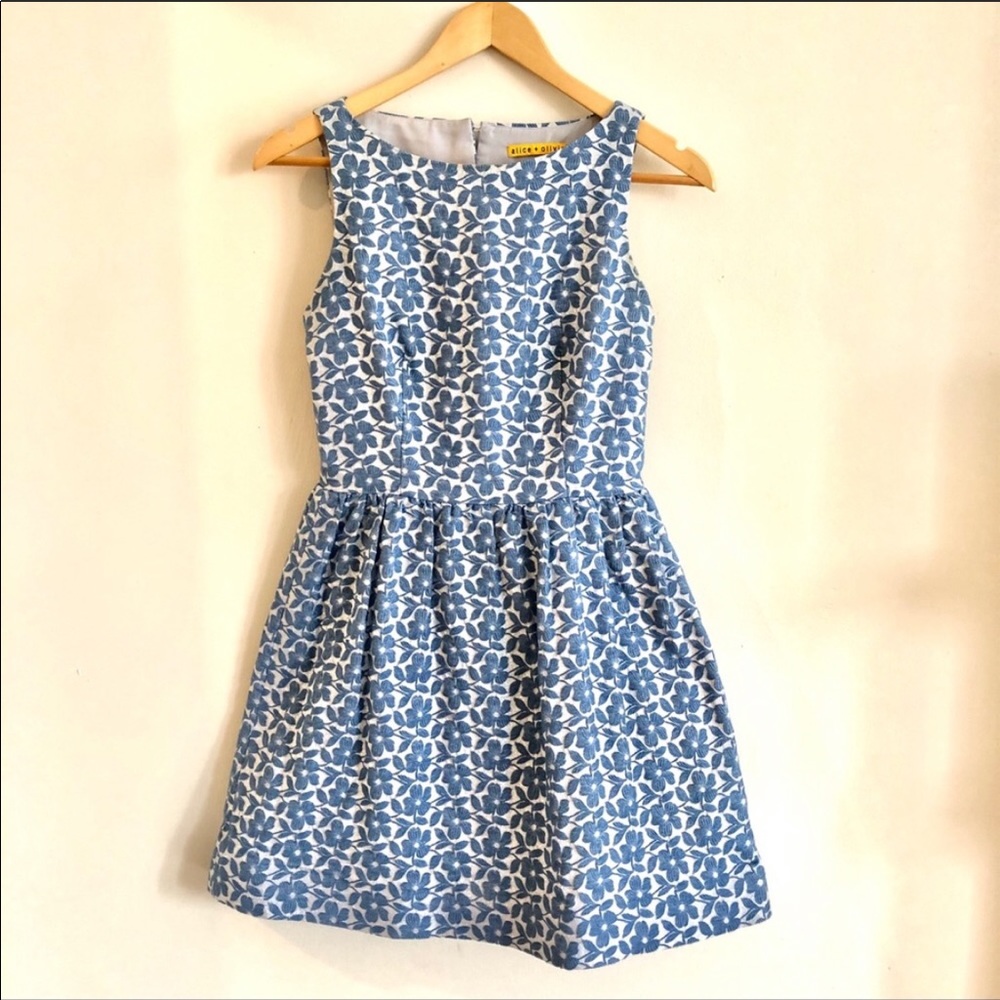 Alice & Olivia blue/ silver floral dress open back
